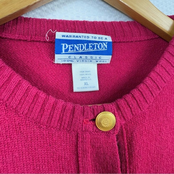 Vintage Pendleton Wool Cardigan Magenta Pink with Gold Buttons Sz XL - Picture 3 of 9